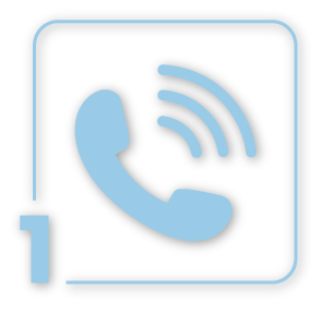 Icon of telephone with numeral 1 in lower left