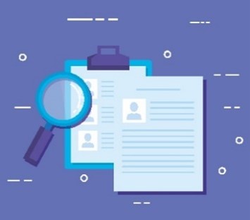 Illustration of magnifying glass over documents