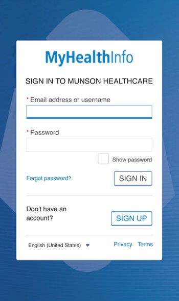 Screenshot of the MyHealthInfo patient portal sign-in screen